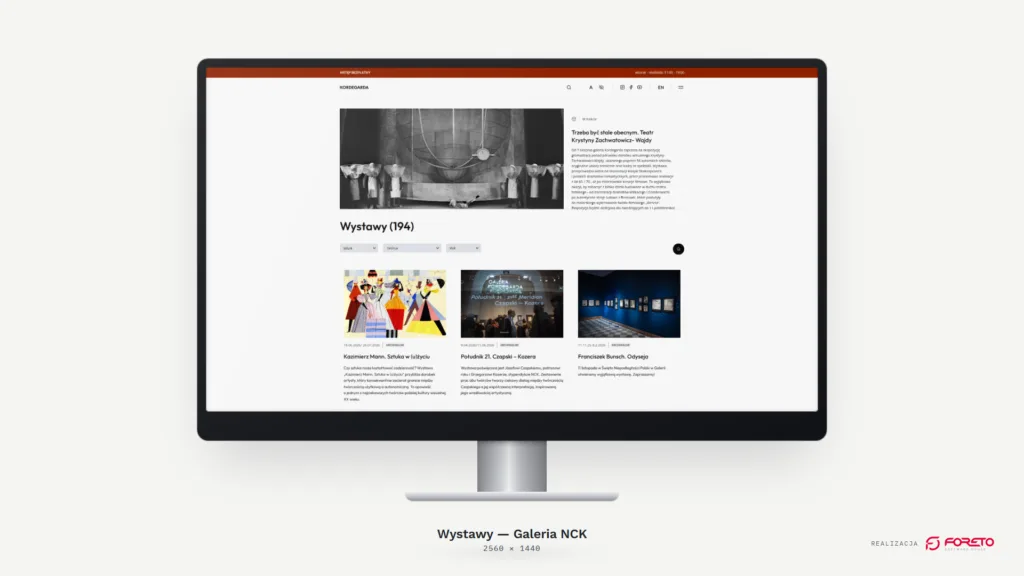 Kordegarda — listing wystaw na monitorze