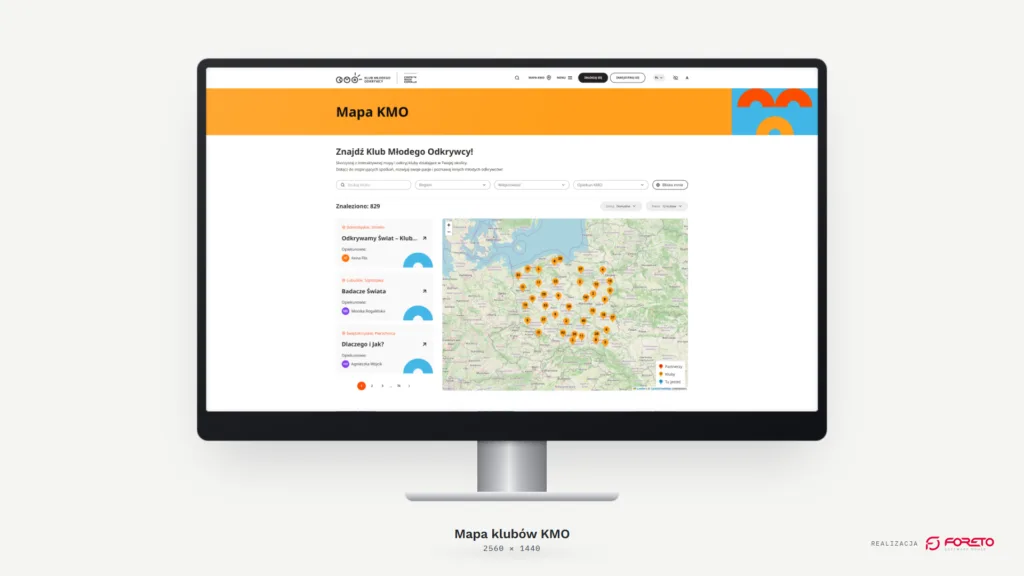 Klub Młodego Odkrywcy — interaktywna mapa klubów na monitorze