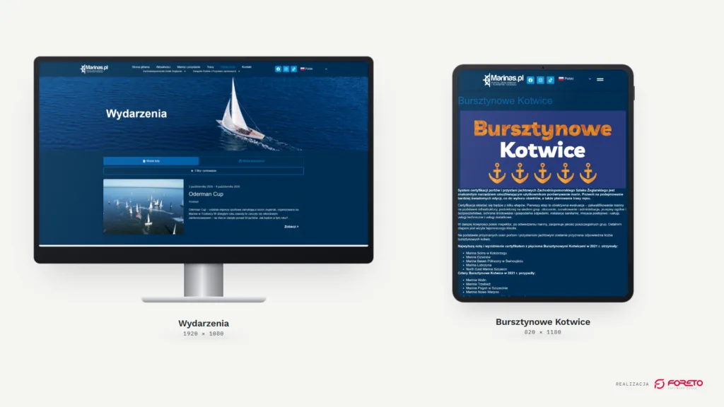 Marinas.pl — wydarzenia na monitorze i Bursztynowe Kotwice na tablecie