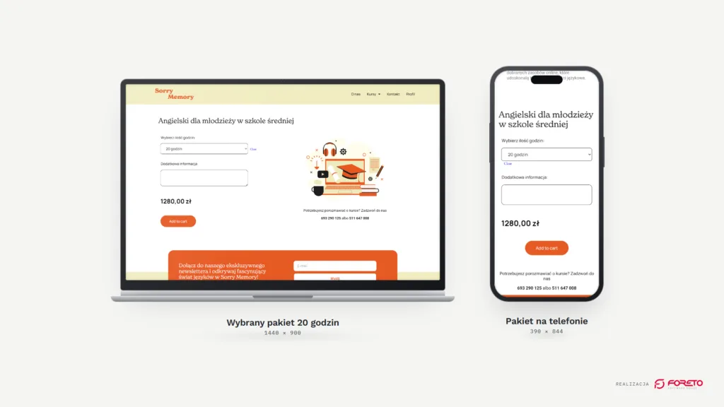 SorryMemory — karta kursu z wybranym pakietem 20 godzin na laptopie i telefonie
