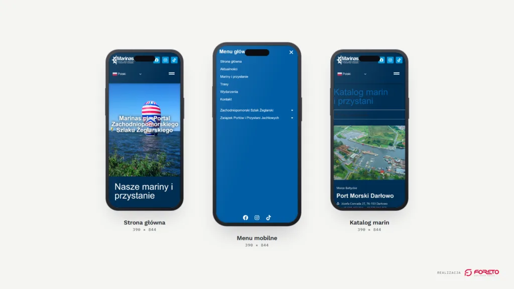 Marinas.pl — strona główna, menu mobilne i katalog marin na telefonie