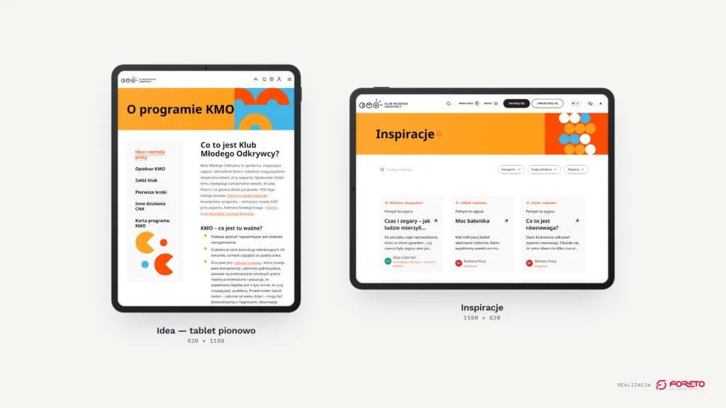 Klub Młodego Odkrywcy — o programie na tablecie pionowo i inspiracje na tablecie poziomo