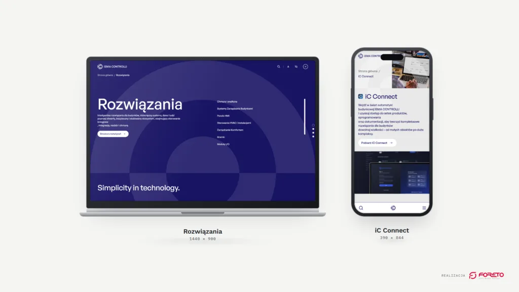 iSMA CONTROLLI — rozwiązania na laptopie i podstrona iC Connect na telefonie