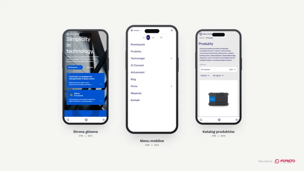 iSMA CONTROLLI — strona główna, menu mobilne i katalog produktów na telefonie